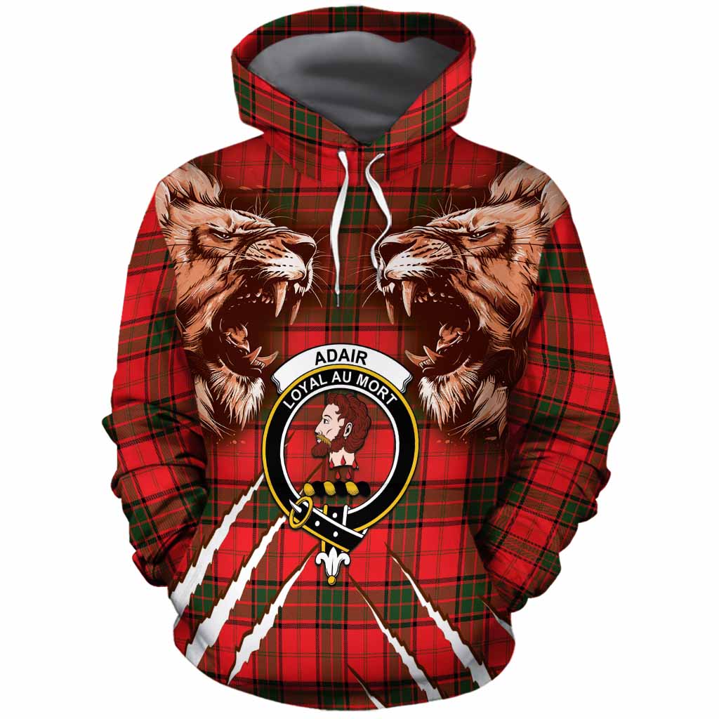 Adair Tartan Crest Cotton Hoodie Ferocious Lion Style