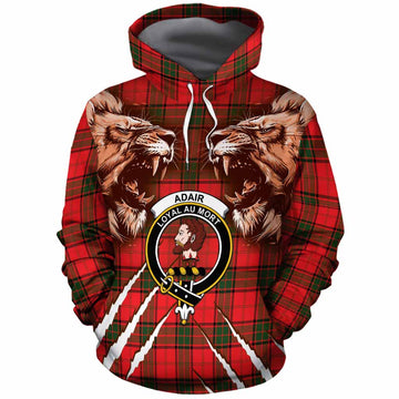 Adair Tartan Crest Cotton Hoodie Ferocious Lion Style