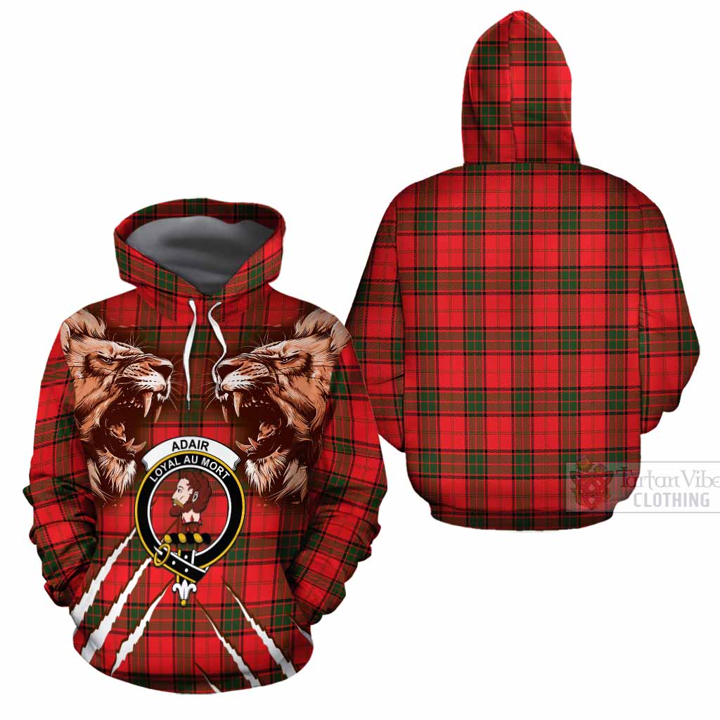 Adair Tartan Crest Cotton Hoodie Ferocious Lion Style