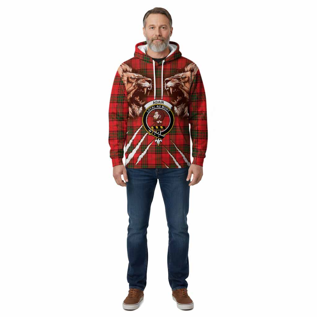Adair Tartan Crest Cotton Hoodie Ferocious Lion Style