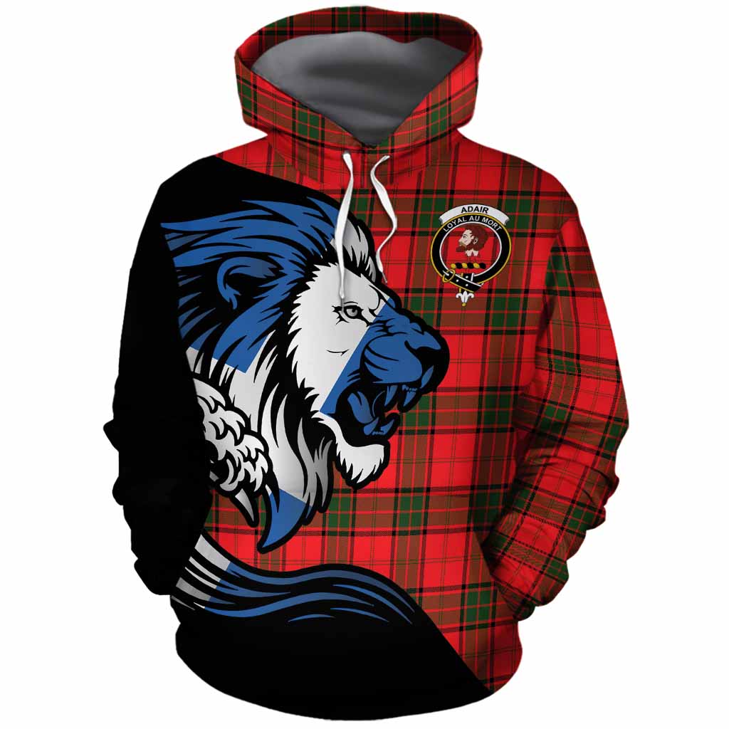 Adair Tartan Crest Cotton Hoodie Scottish Golden Lions Wave Flow