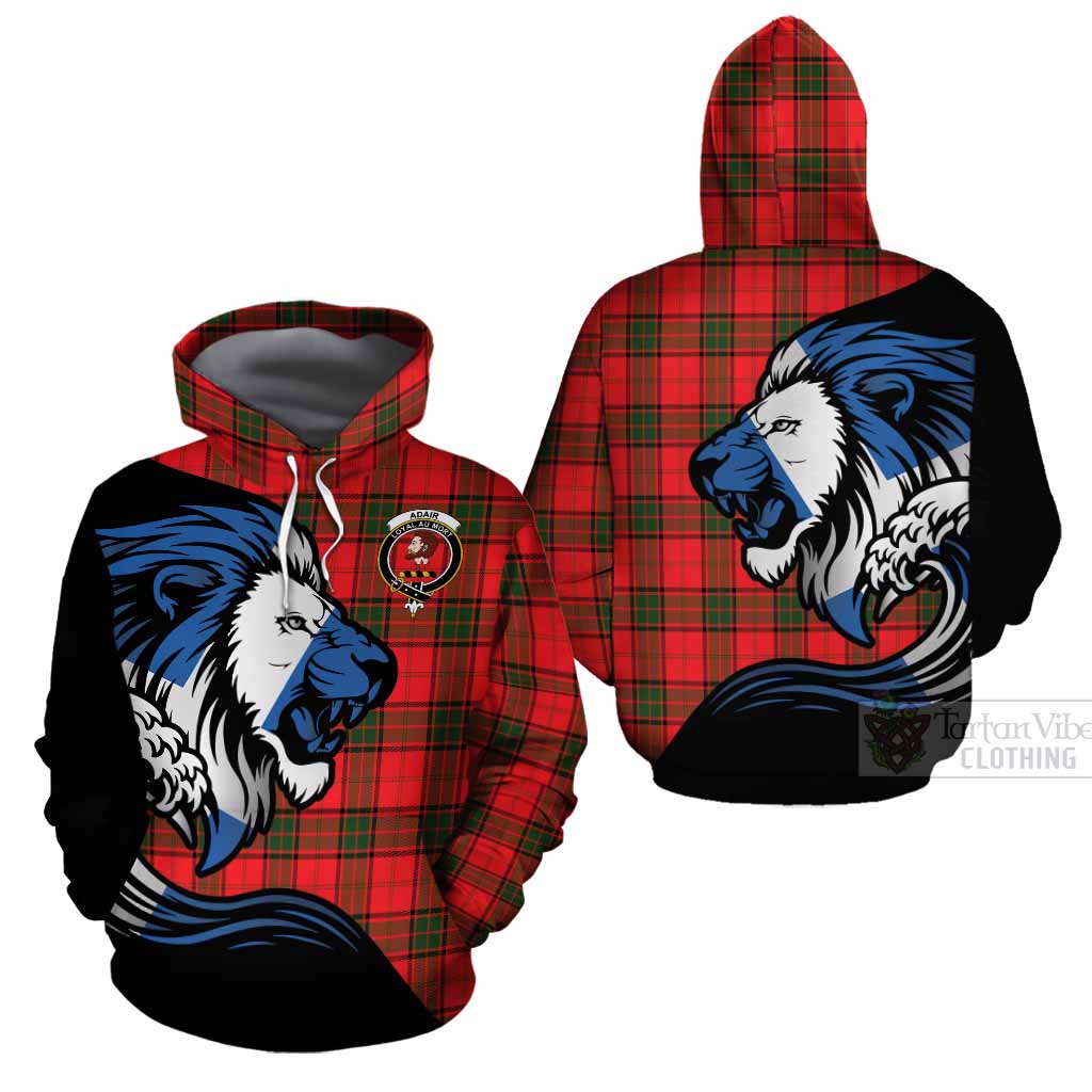 Adair Tartan Crest Cotton Hoodie Scottish Golden Lions Wave Flow