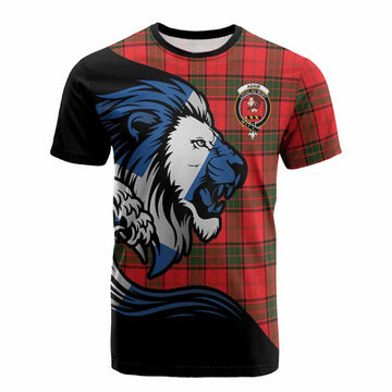 Adair Tartan Crest Cotton T-shirt Scottish Golden Lions Wave Flow