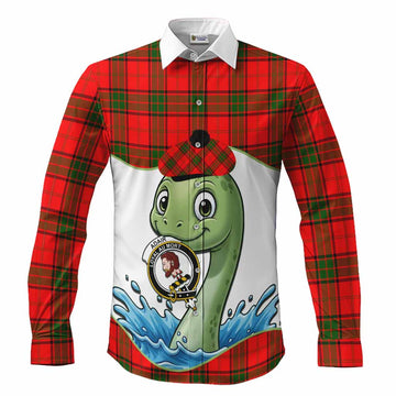 Adair Tartan Crest Cute Nessie Long Sleeve Button Shirts Scottish Loch Ness Monster