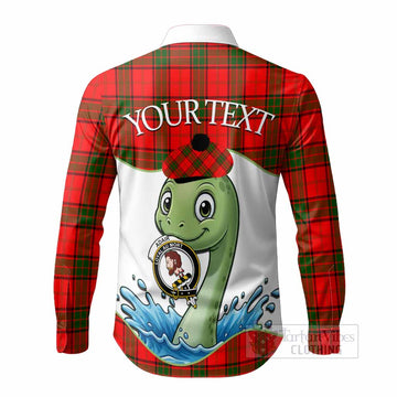 Adair Tartan Crest Cute Nessie Long Sleeve Button Shirts Scottish Loch Ness Monster