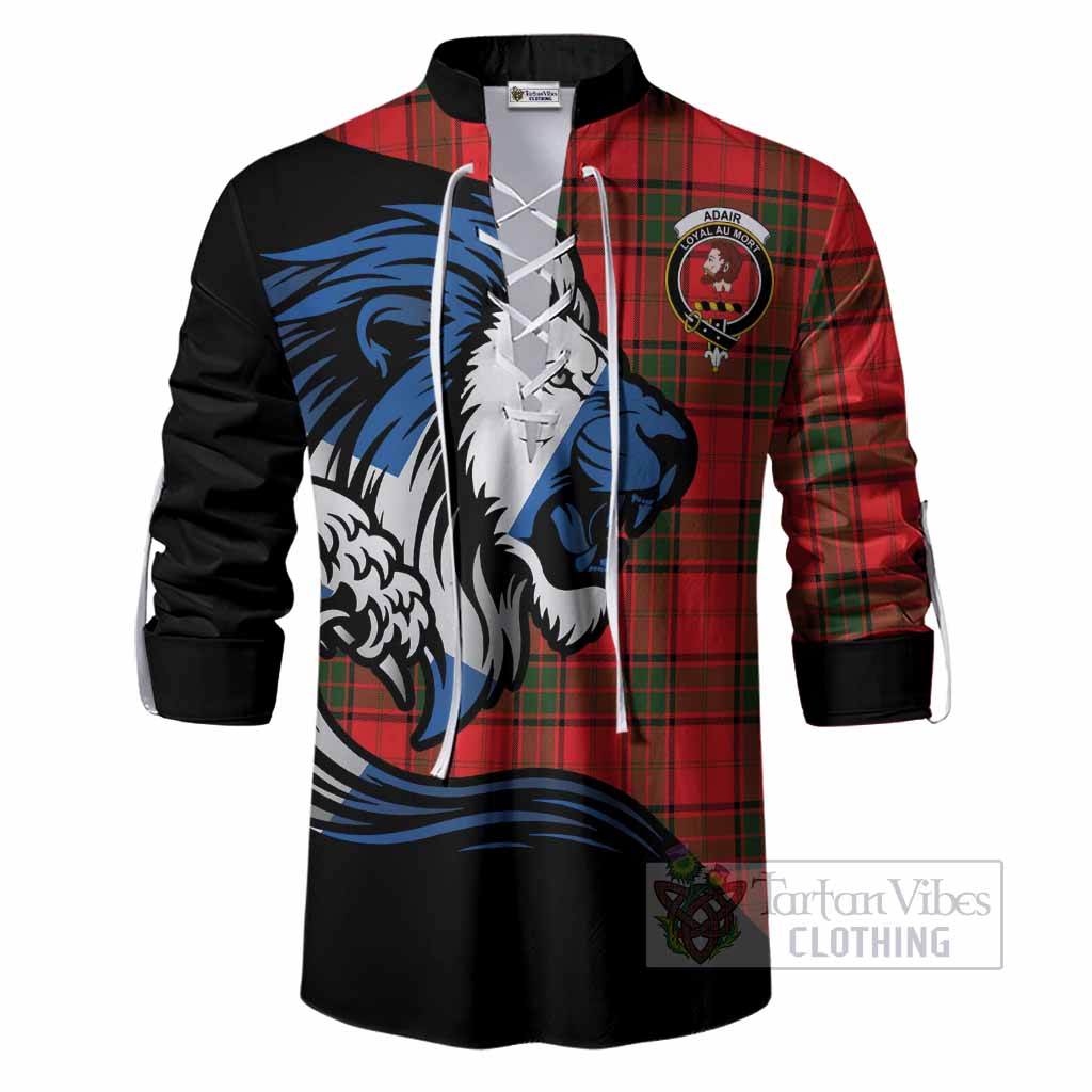 Adair Tartan Crest Ghillie Shirt Scottish Golden Lions Wave Flow