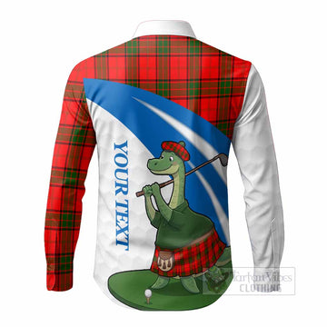 Adair Tartan Crest Golf Nessie Long Sleeve Button Shirts Loch Ness Monster Sporty Style