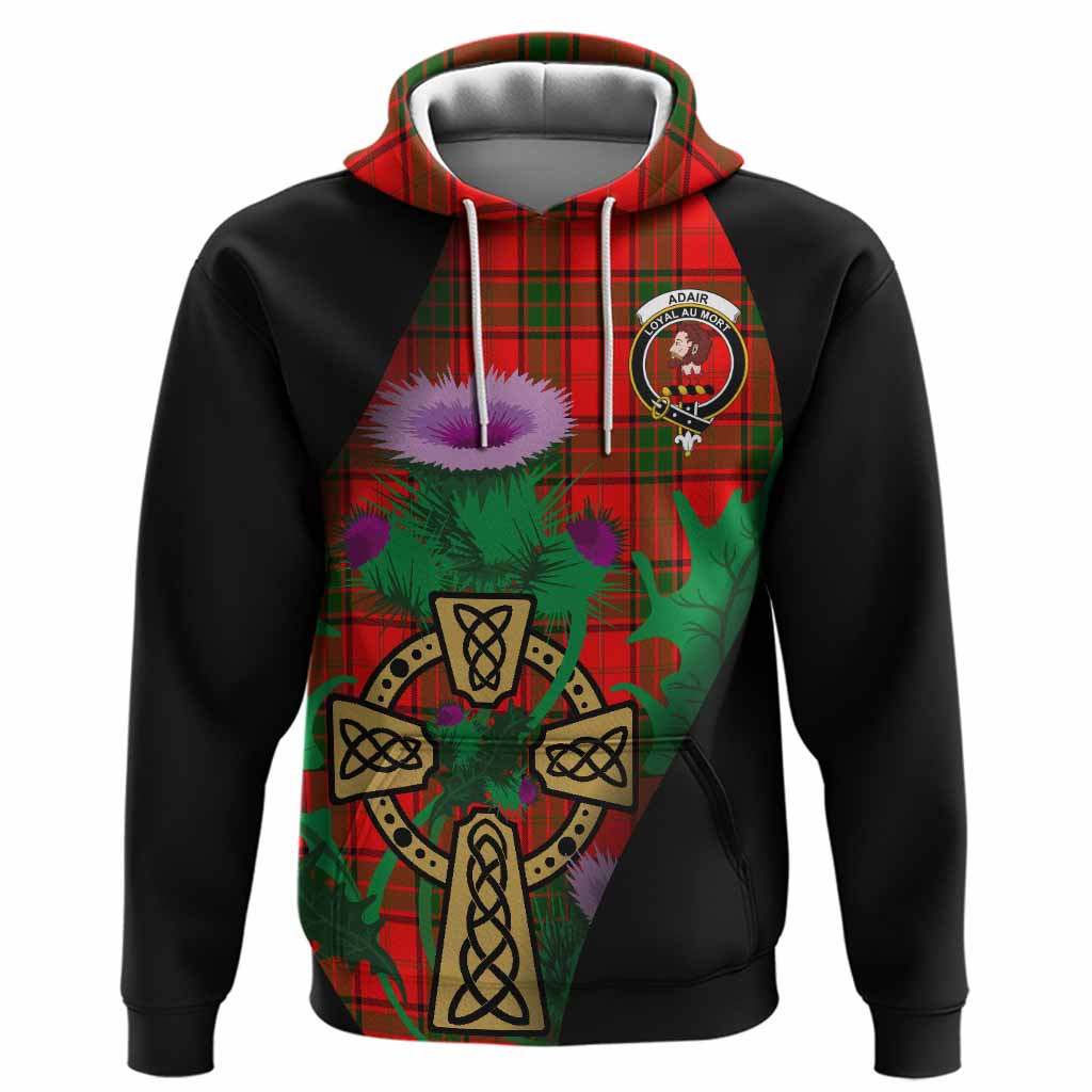 Adair Tartan Crest Hoodie Celtic Cross Thistle Flowers