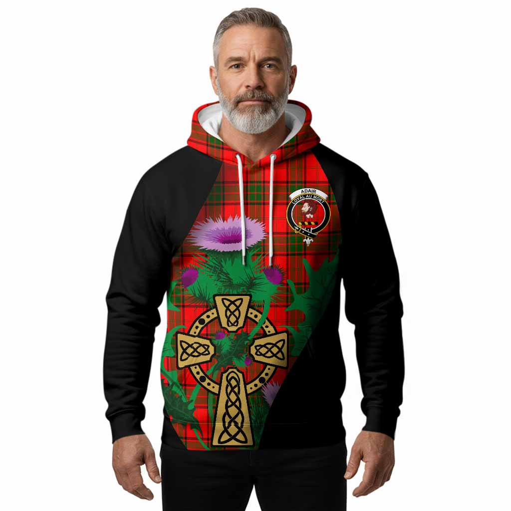 Adair Tartan Crest Hoodie Celtic Cross Thistle Flowers