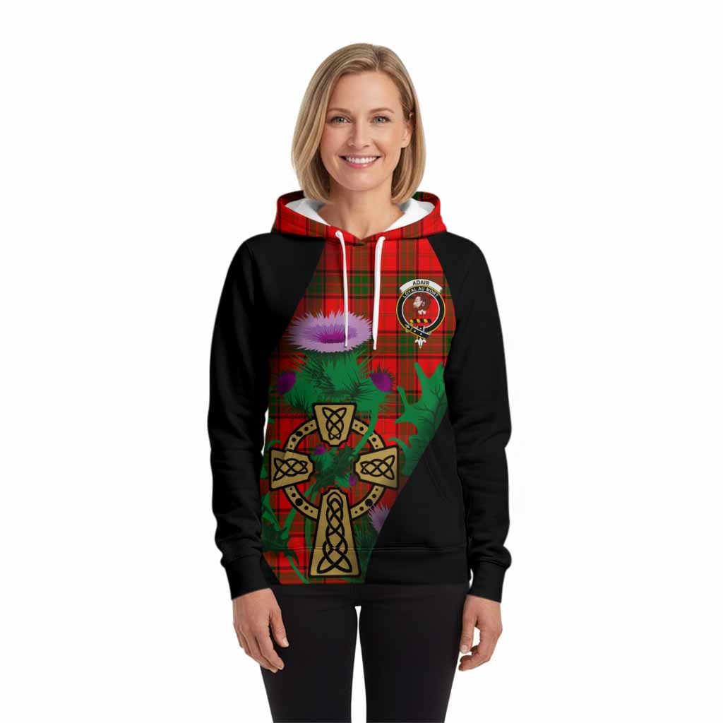 Adair Tartan Crest Hoodie Celtic Cross Thistle Flowers