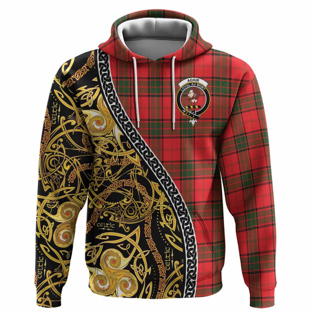 Adair Tartan Crest Hoodie Celtic Knot and Triple Trickle Spiral Symbols