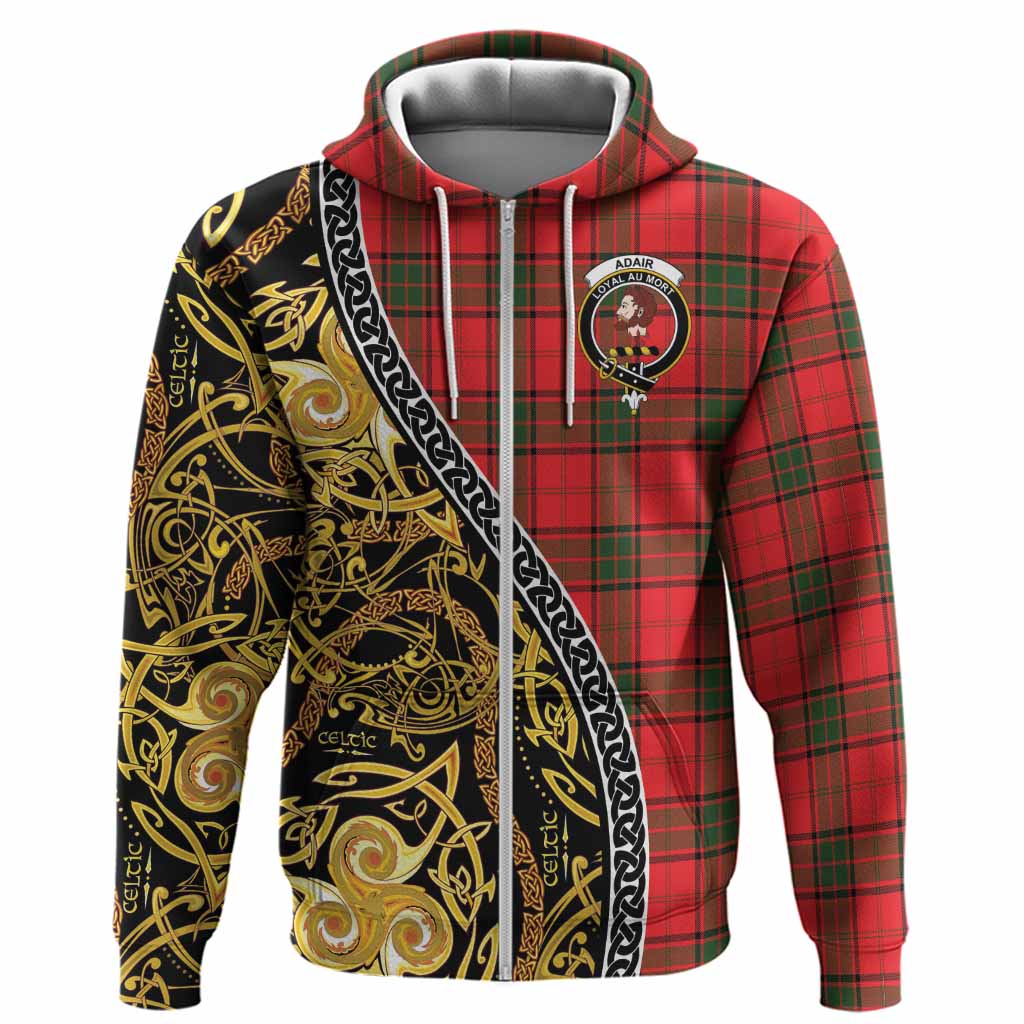 Adair Tartan Crest Hoodie Celtic Knot and Triple Trickle Spiral Symbols