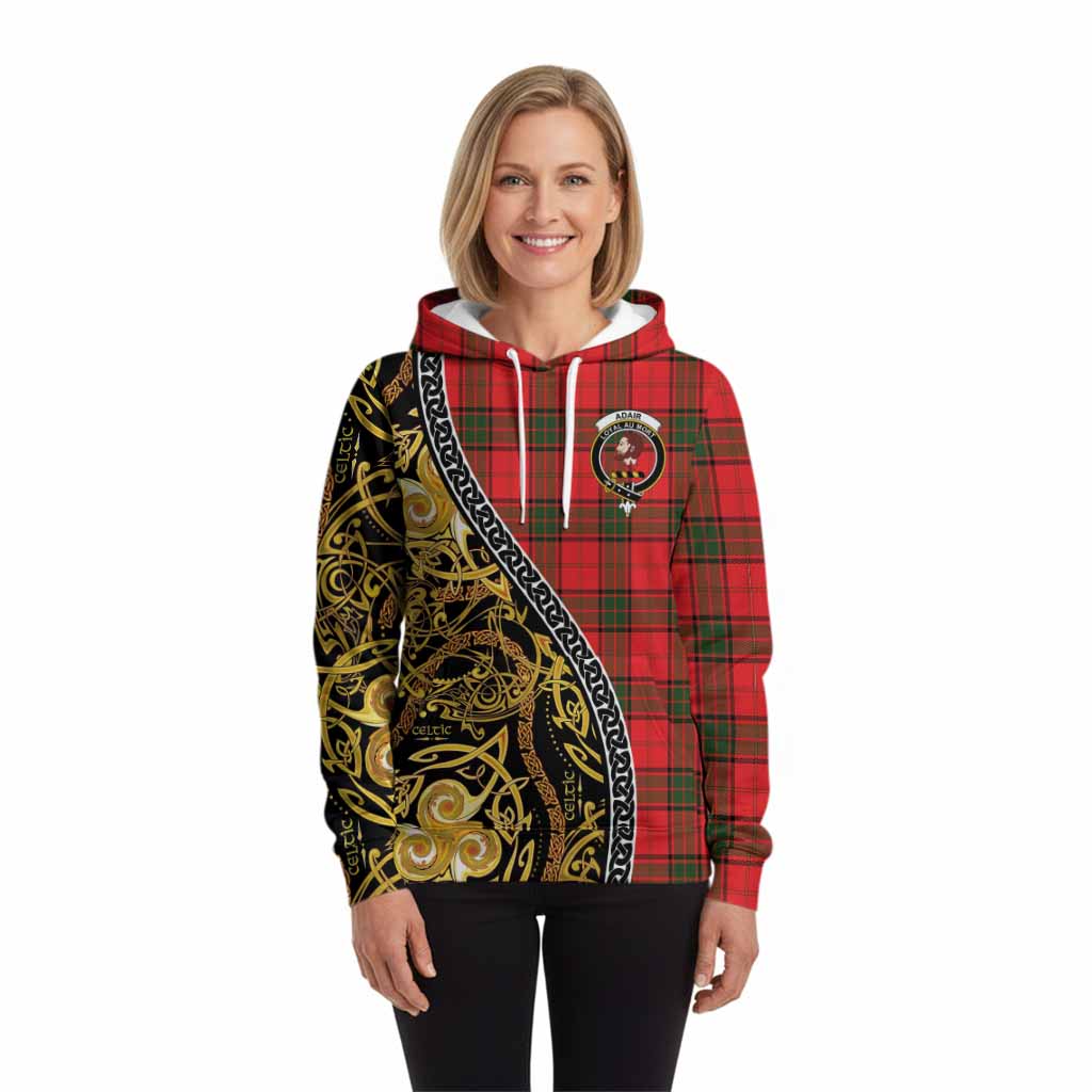Adair Tartan Crest Hoodie Celtic Knot and Triple Trickle Spiral Symbols