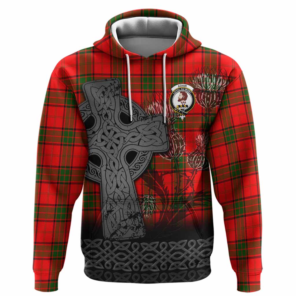 Adair Tartan Crest Hoodie Grunge Celtic Cross Scottish Thistle