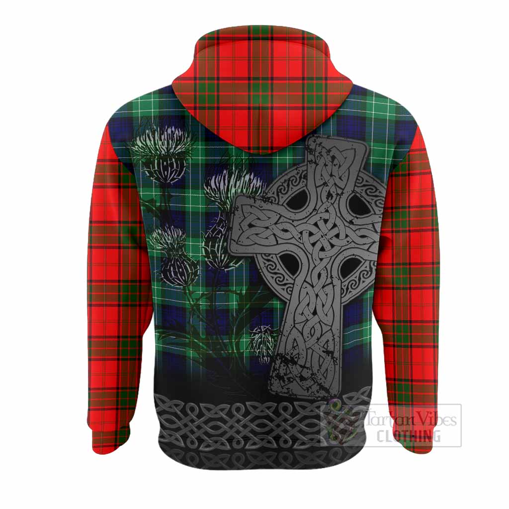 Adair Tartan Crest Hoodie Grunge Celtic Cross Scottish Thistle