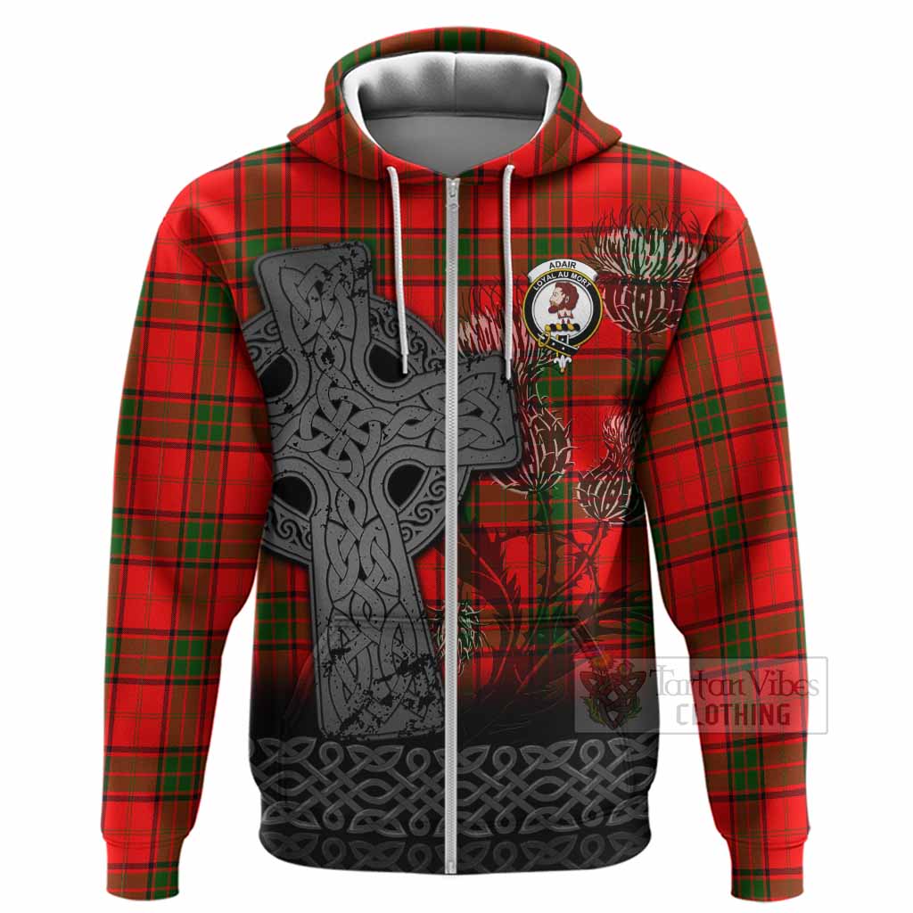 Adair Tartan Crest Hoodie Grunge Celtic Cross Scottish Thistle