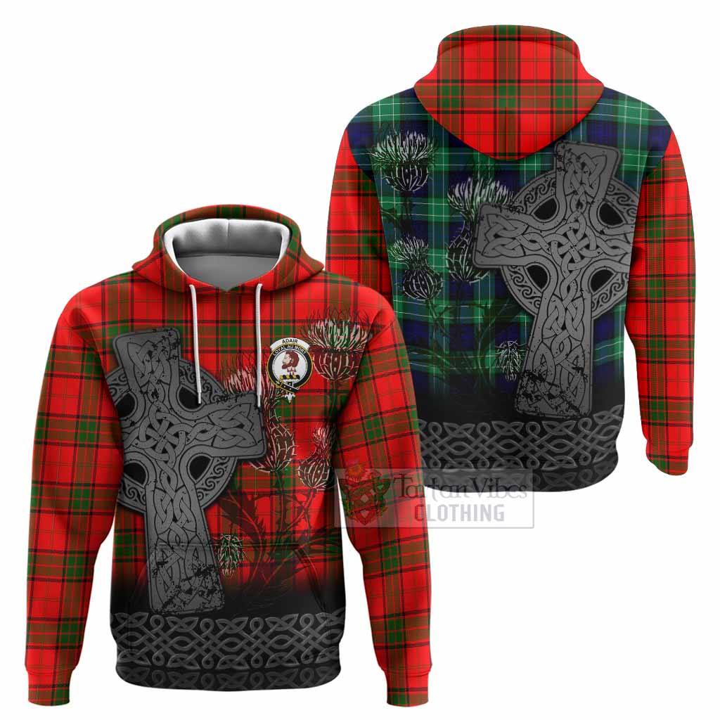 Adair Tartan Crest Hoodie Grunge Celtic Cross Scottish Thistle