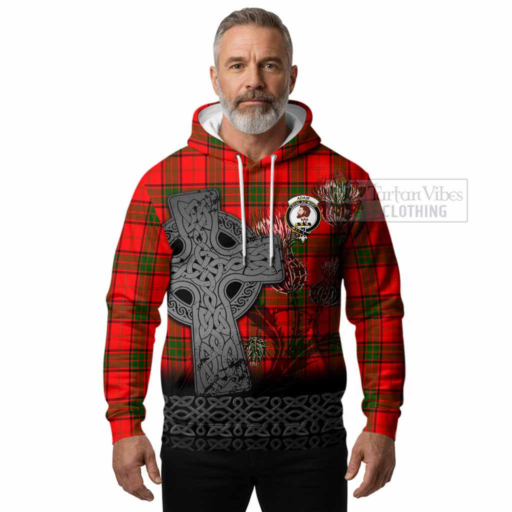 Adair Tartan Crest Hoodie Grunge Celtic Cross Scottish Thistle