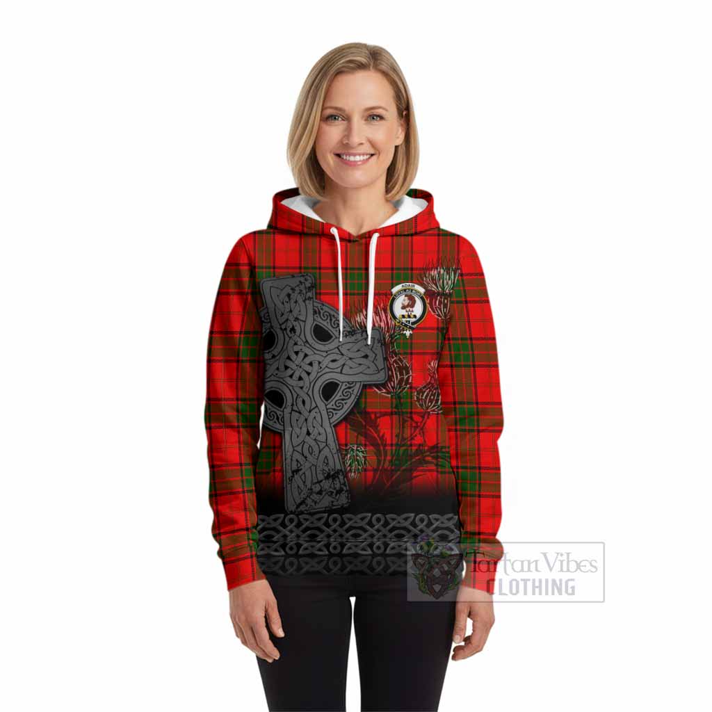Adair Tartan Crest Hoodie Grunge Celtic Cross Scottish Thistle