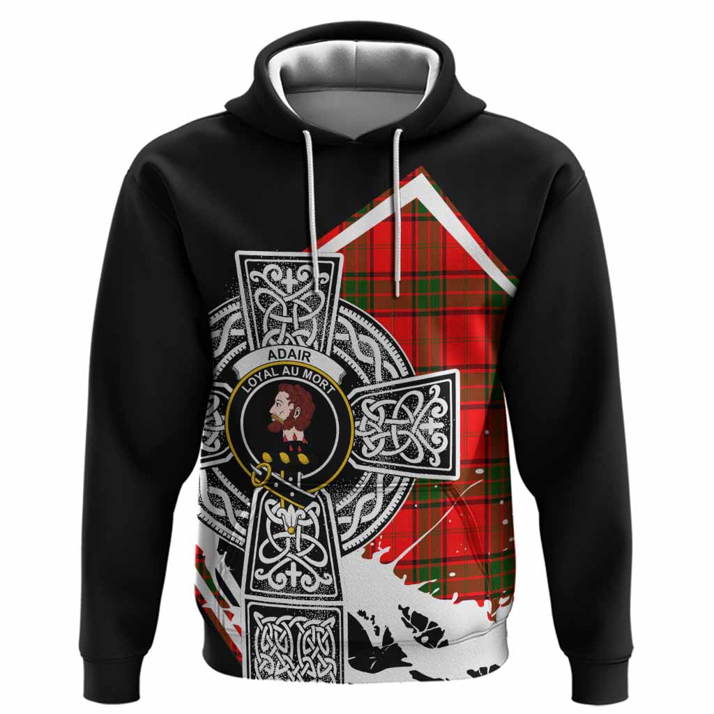 Adair Tartan Crest Hoodie Scottish Celtic Cross Heritage