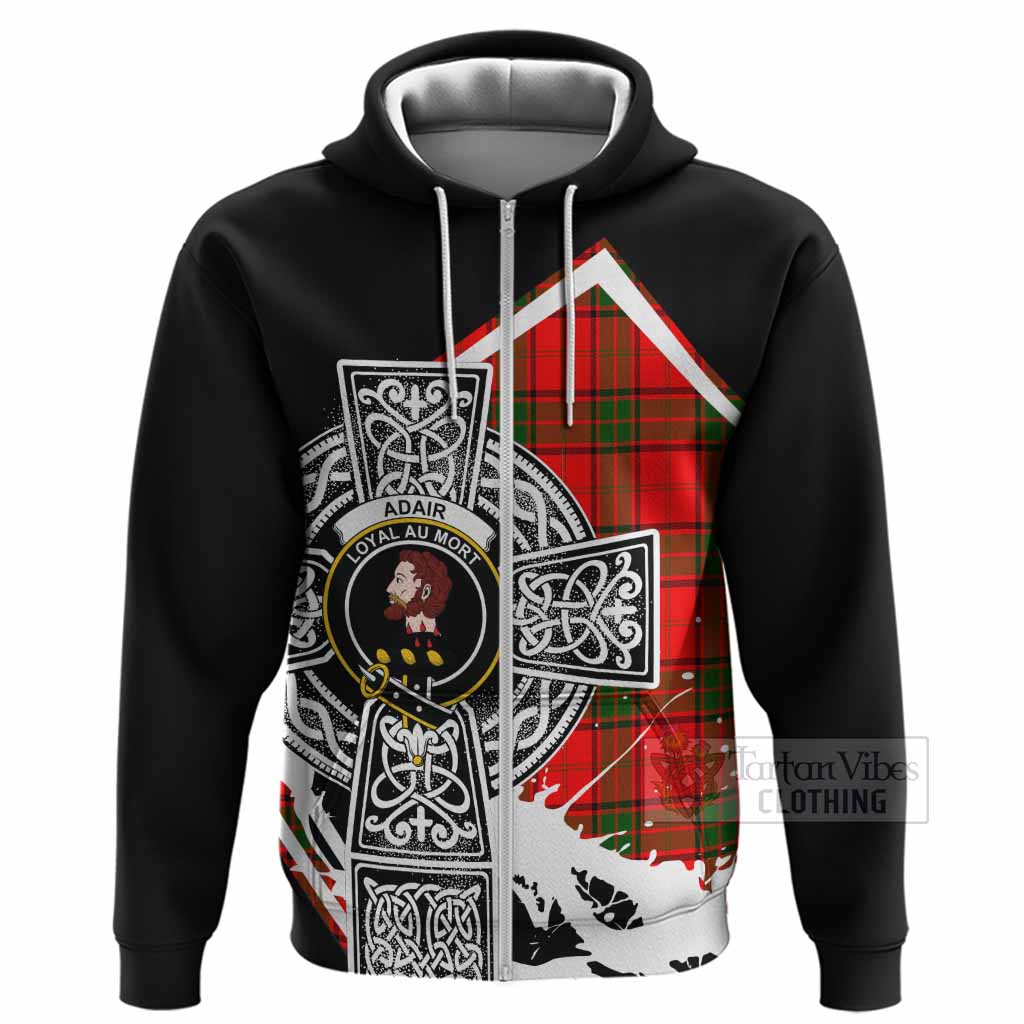 Adair Tartan Crest Hoodie Scottish Celtic Cross Heritage