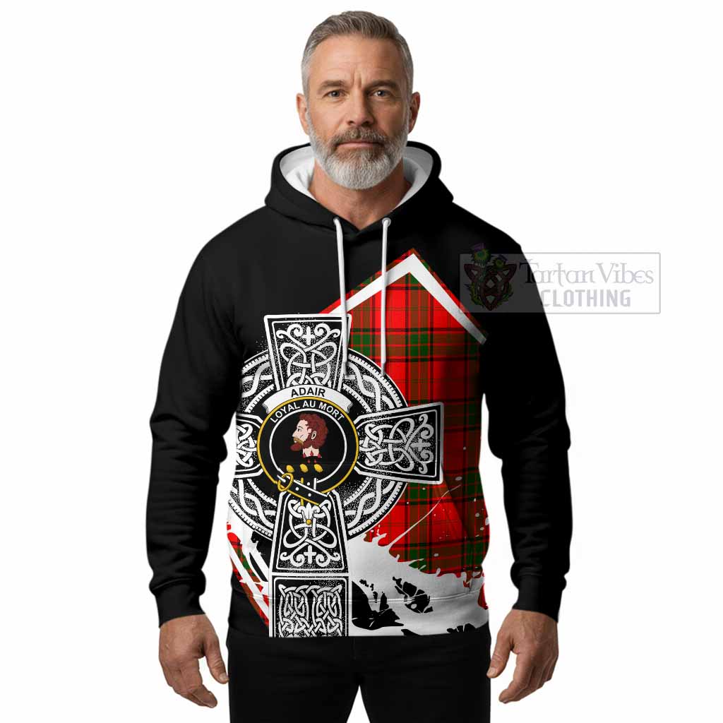 Adair Tartan Crest Hoodie Scottish Celtic Cross Heritage