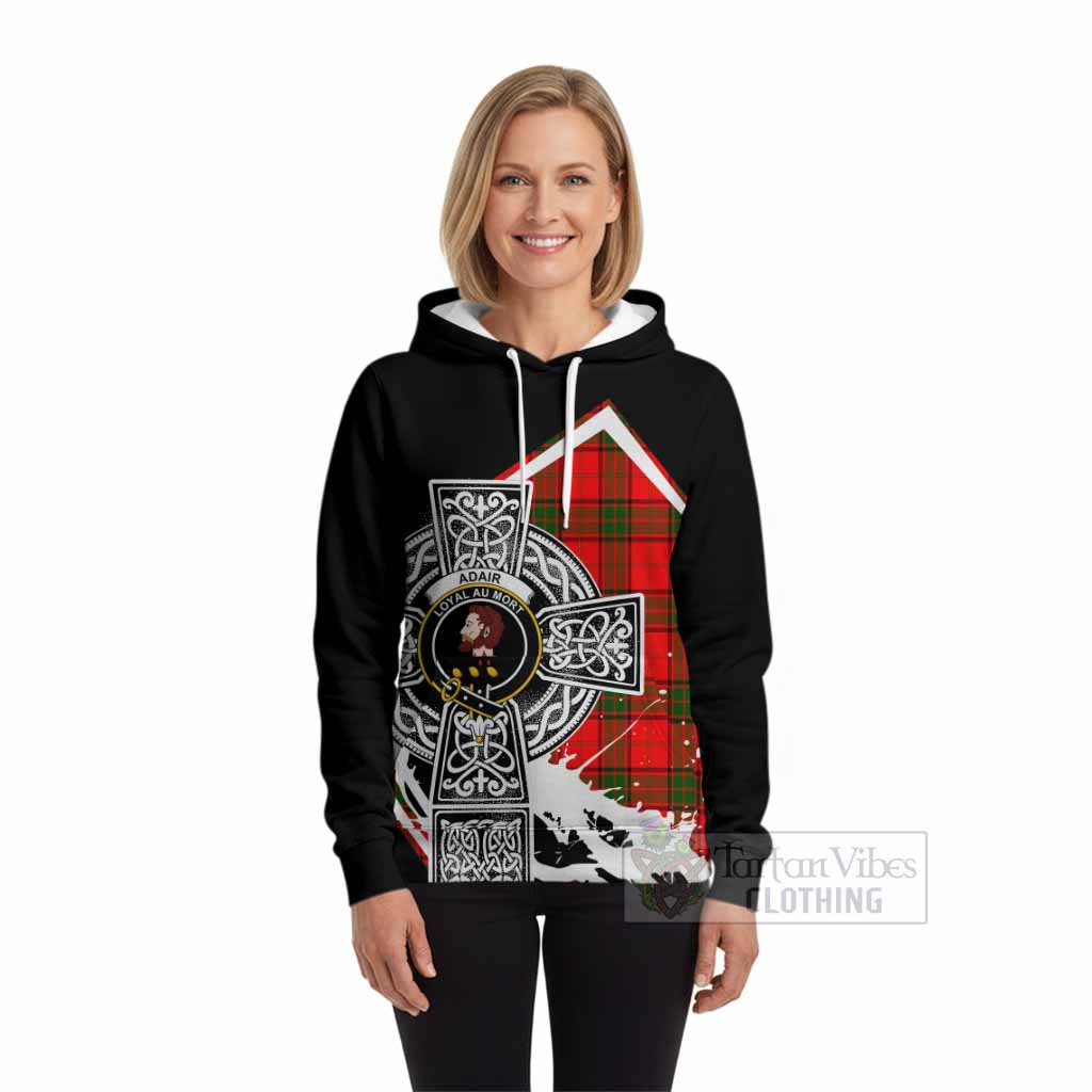 Adair Tartan Crest Hoodie Scottish Celtic Cross Heritage