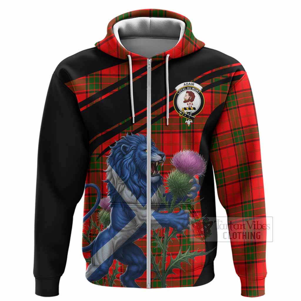 Adair Tartan Crest Hoodie Scottish Lion Rampant Thistle