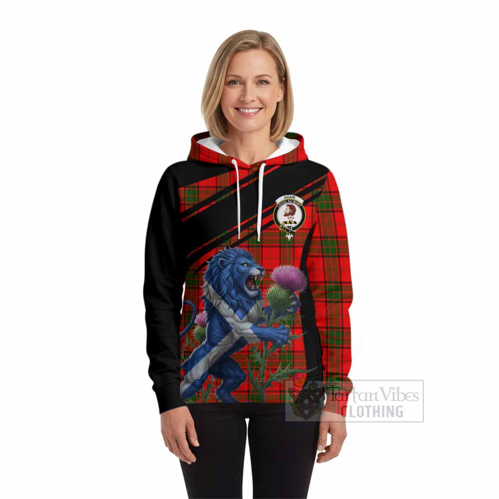 Adair Tartan Crest Hoodie Scottish Lion Rampant Thistle