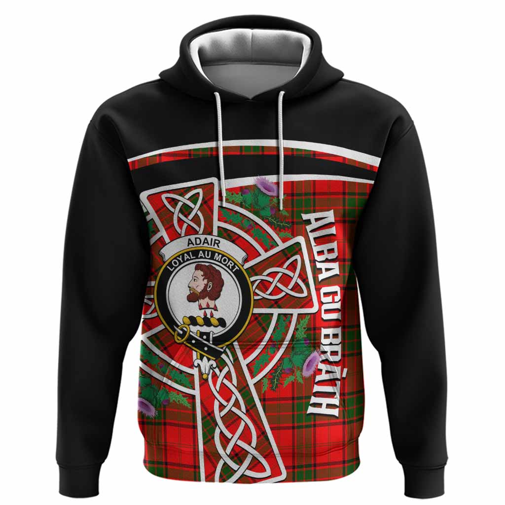 Adair Tartan Crest Hoodie Scottish Thistle Celtic Cross Alba Gu Brath