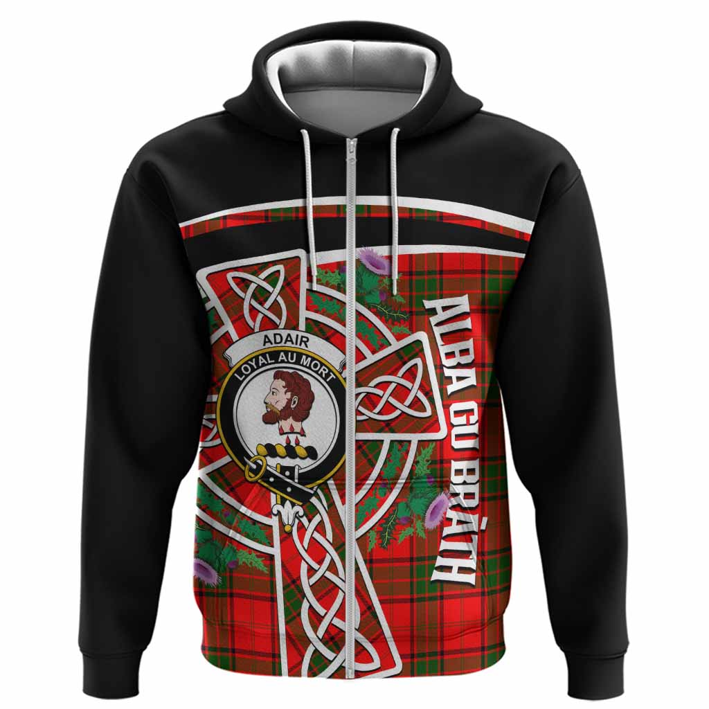 Adair Tartan Crest Hoodie Scottish Thistle Celtic Cross Alba Gu Brath
