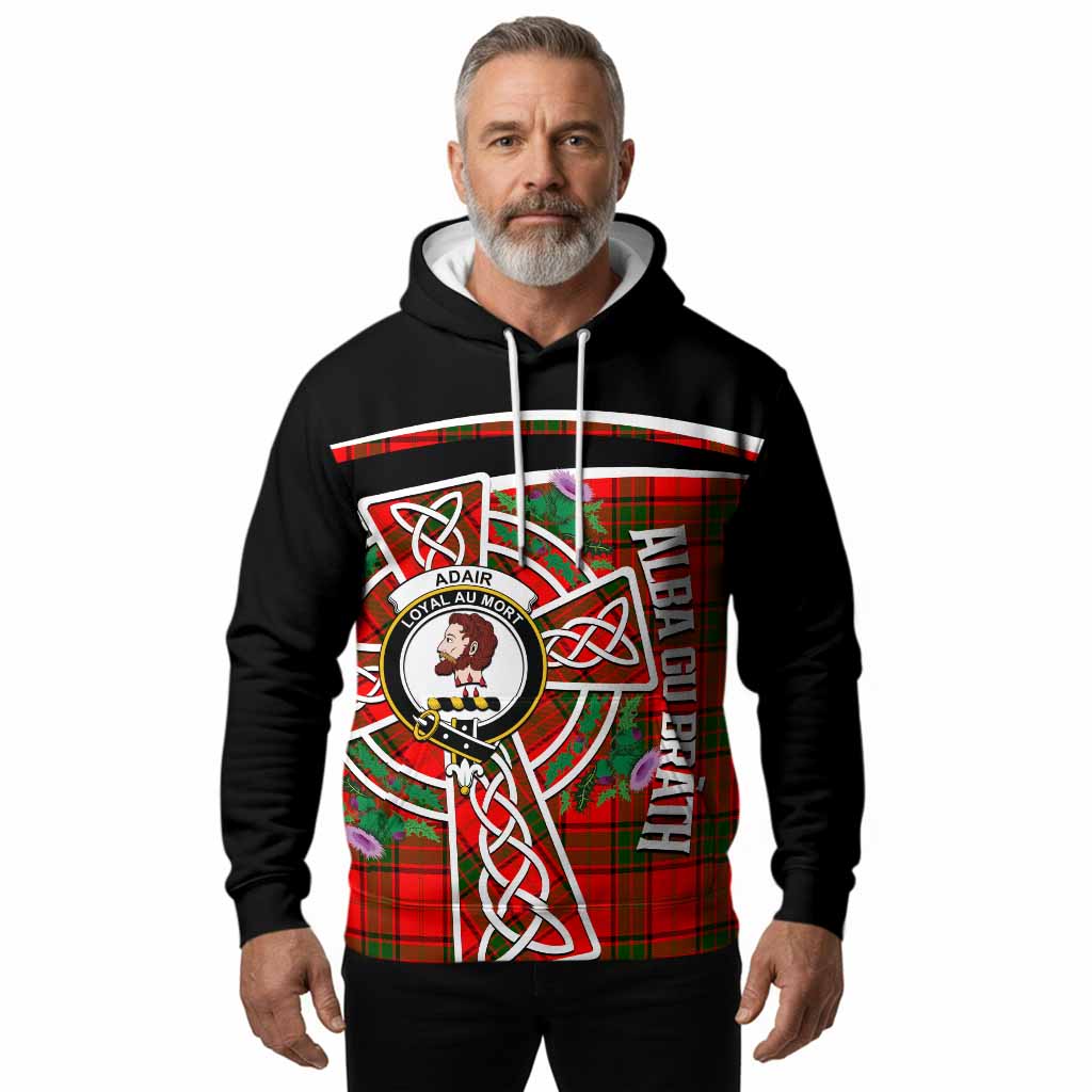 Adair Tartan Crest Hoodie Scottish Thistle Celtic Cross Alba Gu Brath