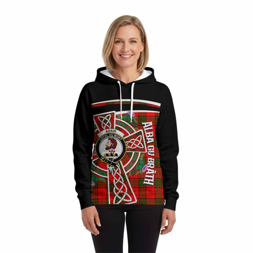 Adair Tartan Crest Hoodie Scottish Thistle Celtic Cross Alba Gu Brath