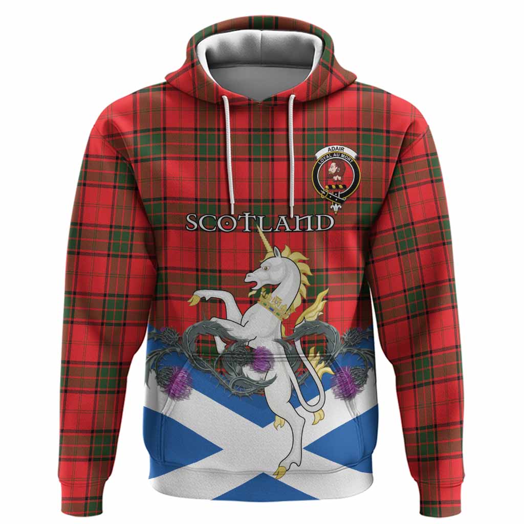 Adair Tartan Crest Hoodie Scottish Unicorn With Thistle