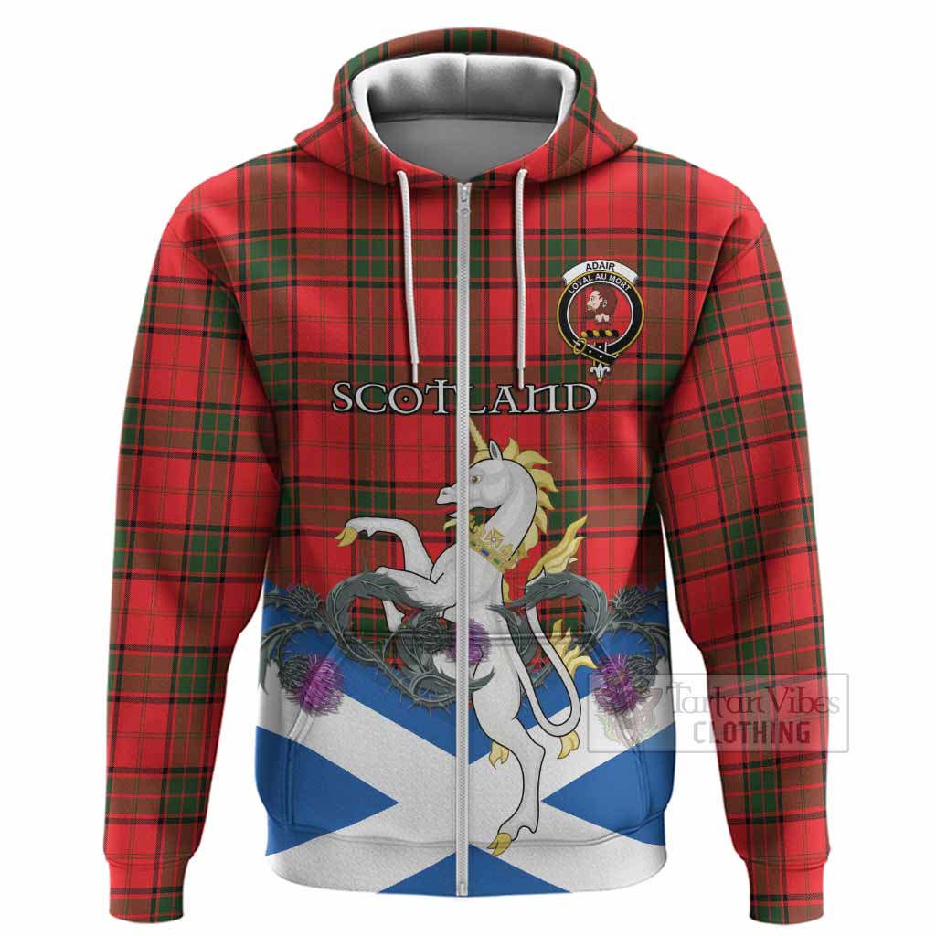 Adair Tartan Crest Hoodie Scottish Unicorn With Thistle