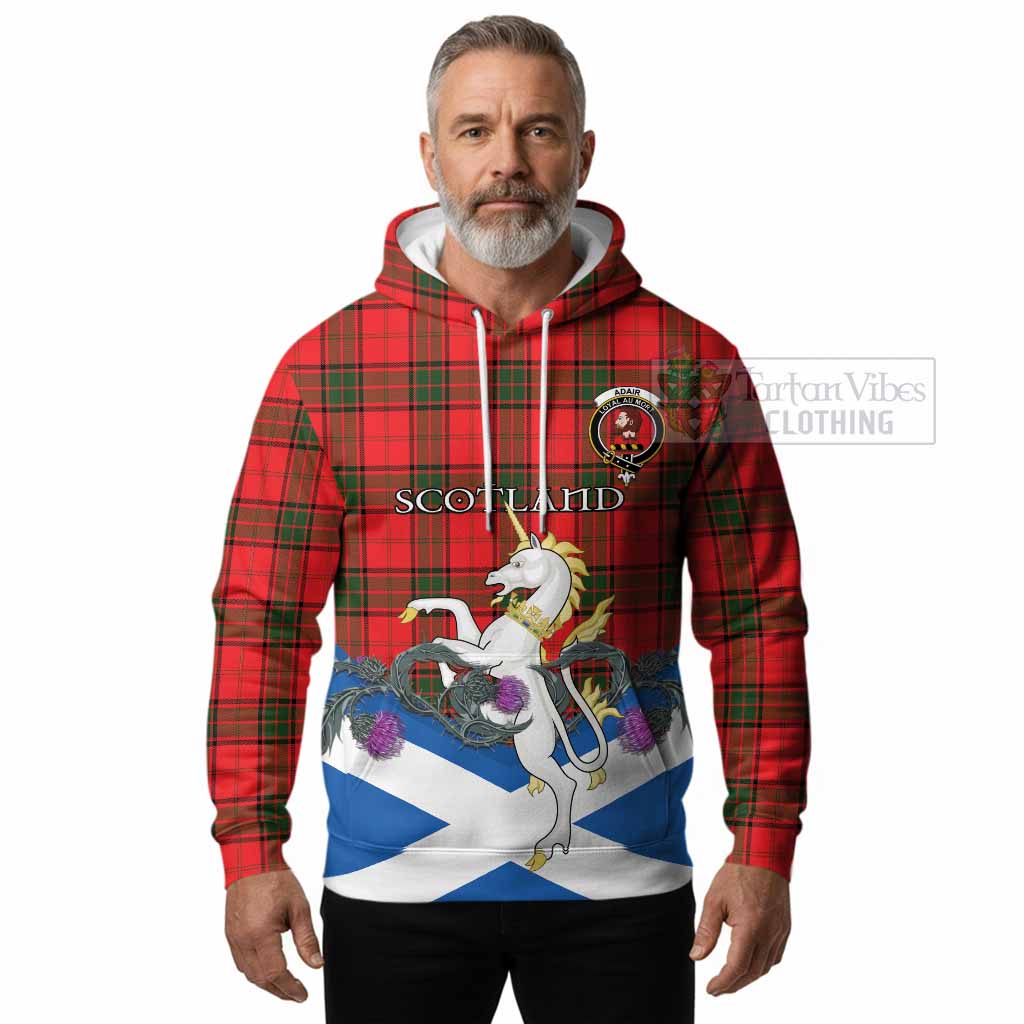 Adair Tartan Crest Hoodie Scottish Unicorn With Thistle