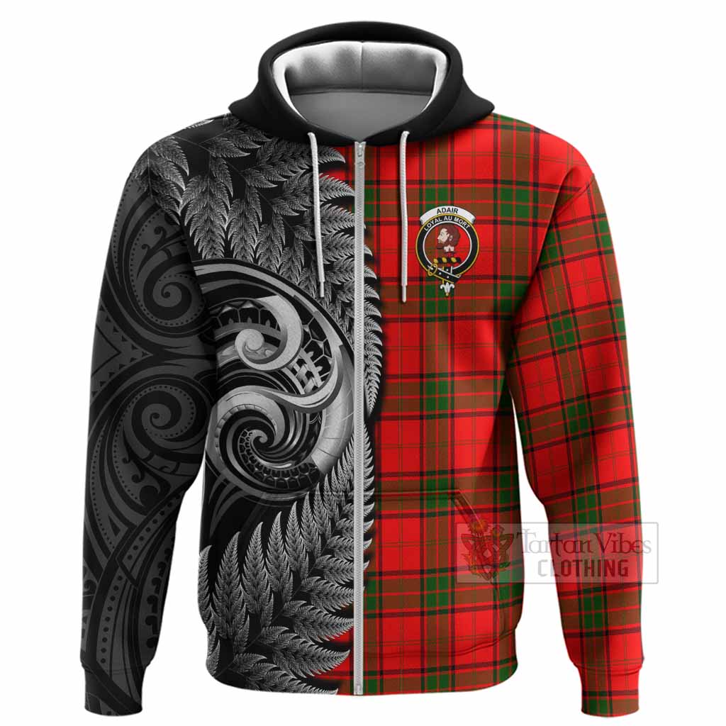 Adair Tartan Crest Hoodie With New Zealand Silver Fern Maori Koru