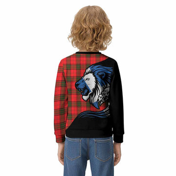 Adair Tartan Crest Kid Knitted Sweatshirt Scottish Golden Lions Wave Flow