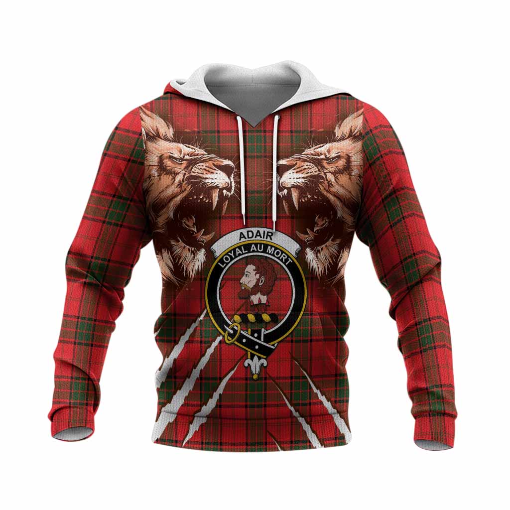 Adair Tartan Crest Knitted Hoodie Ferocious Lion Style