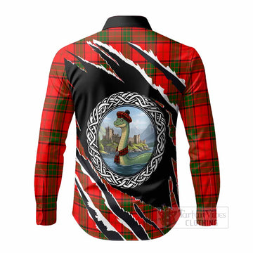 Adair Tartan Crest Loch Ness Monster Long Sleeve Button Shirts Celtic Knot Nessie Art