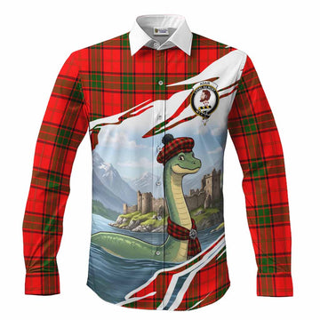 Adair Tartan Crest Loch Ness Monster Scottish Heritage Art Long Sleeve Button Shirts