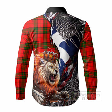 Adair Tartan Crest Long Sleeve Button Shirts Heritage Flag Grunge Celtic Knot and Lion Rampant