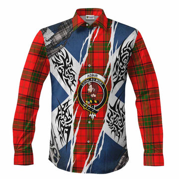 Adair Tartan Crest Long Sleeve Button Shirts Scotland Flag Ripped Tribal Design