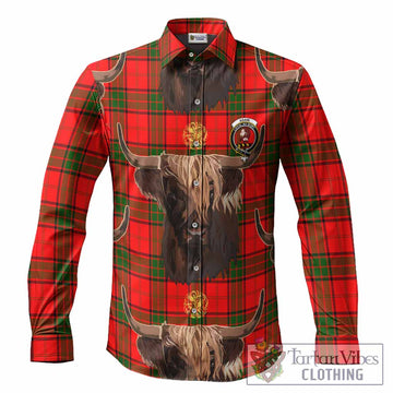Adair Tartan Crest Long Sleeve Button Shirts Scotland Heilan Coo Tartan Seamless Style
