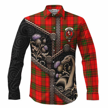 Adair Tartan Crest Long Sleeve Button Shirts Scottish Thistle Loch Ness Monster