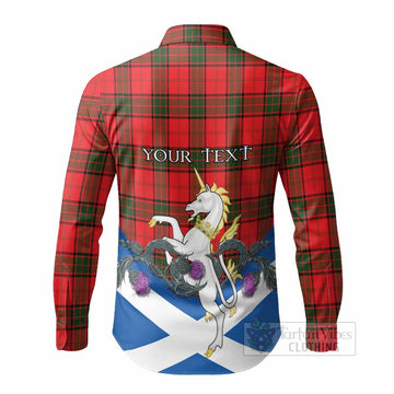Adair Tartan Crest Long Sleeve Button Shirts Scottish Unicorn With Thistle