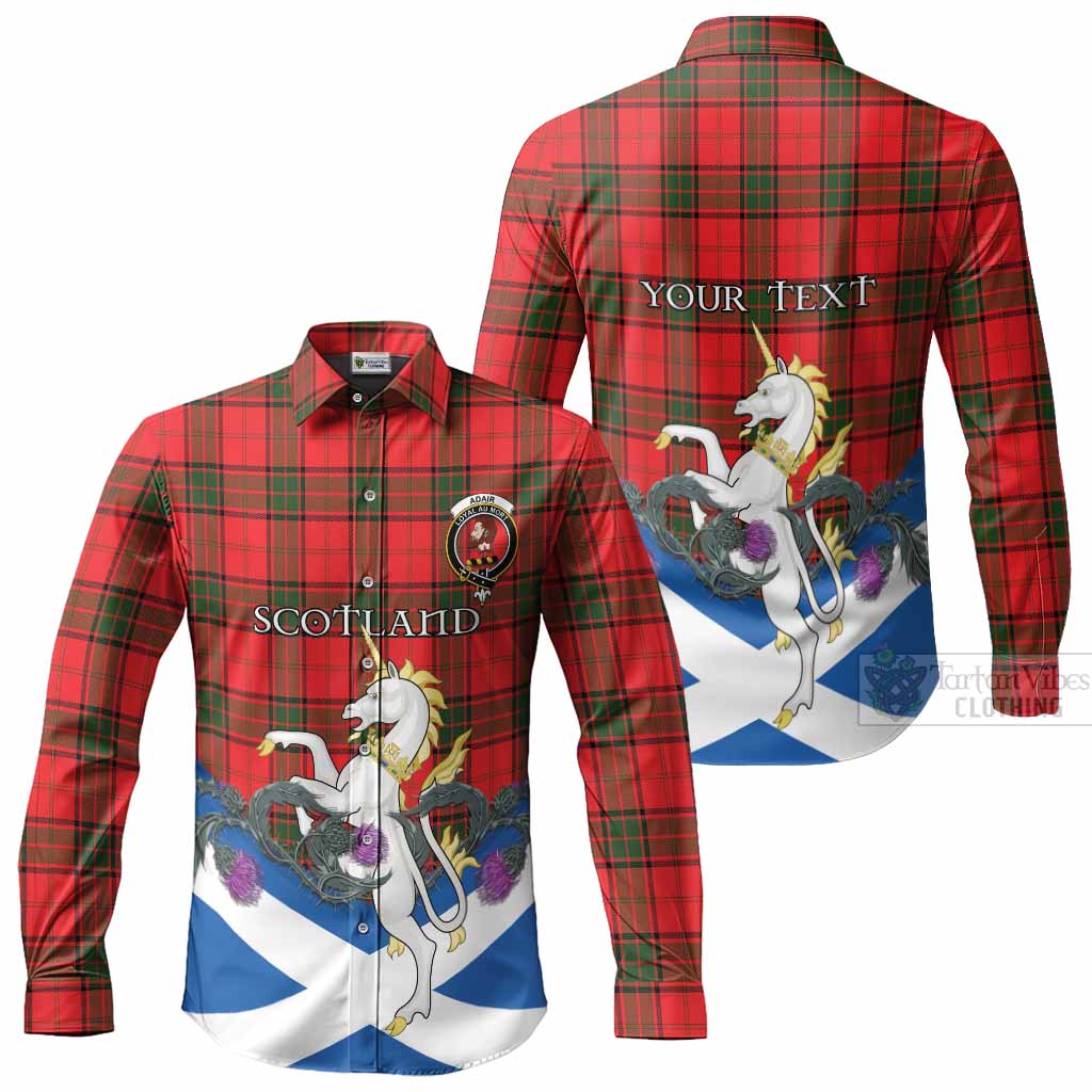 Adair Tartan Crest Long Sleeve Button Shirts Scottish Unicorn With Thistle