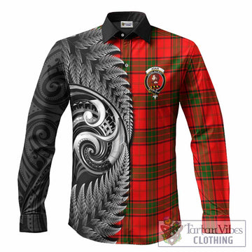 Adair Tartan Crest Long Sleeve Button Shirts With New Zealand Silver Fern Maori Koru