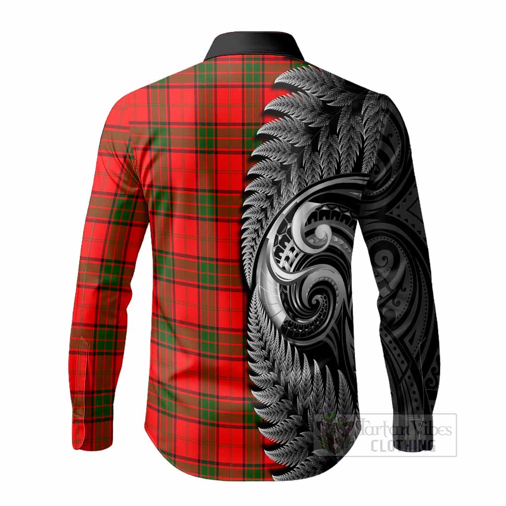 Adair Tartan Crest Long Sleeve Button Shirts With New Zealand Silver Fern Maori Koru