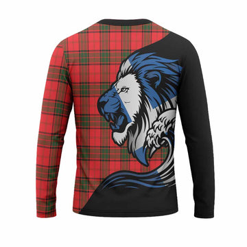 Adair Tartan Crest Long Sleeve T-Shirt Scottish Golden Lions Wave Flow